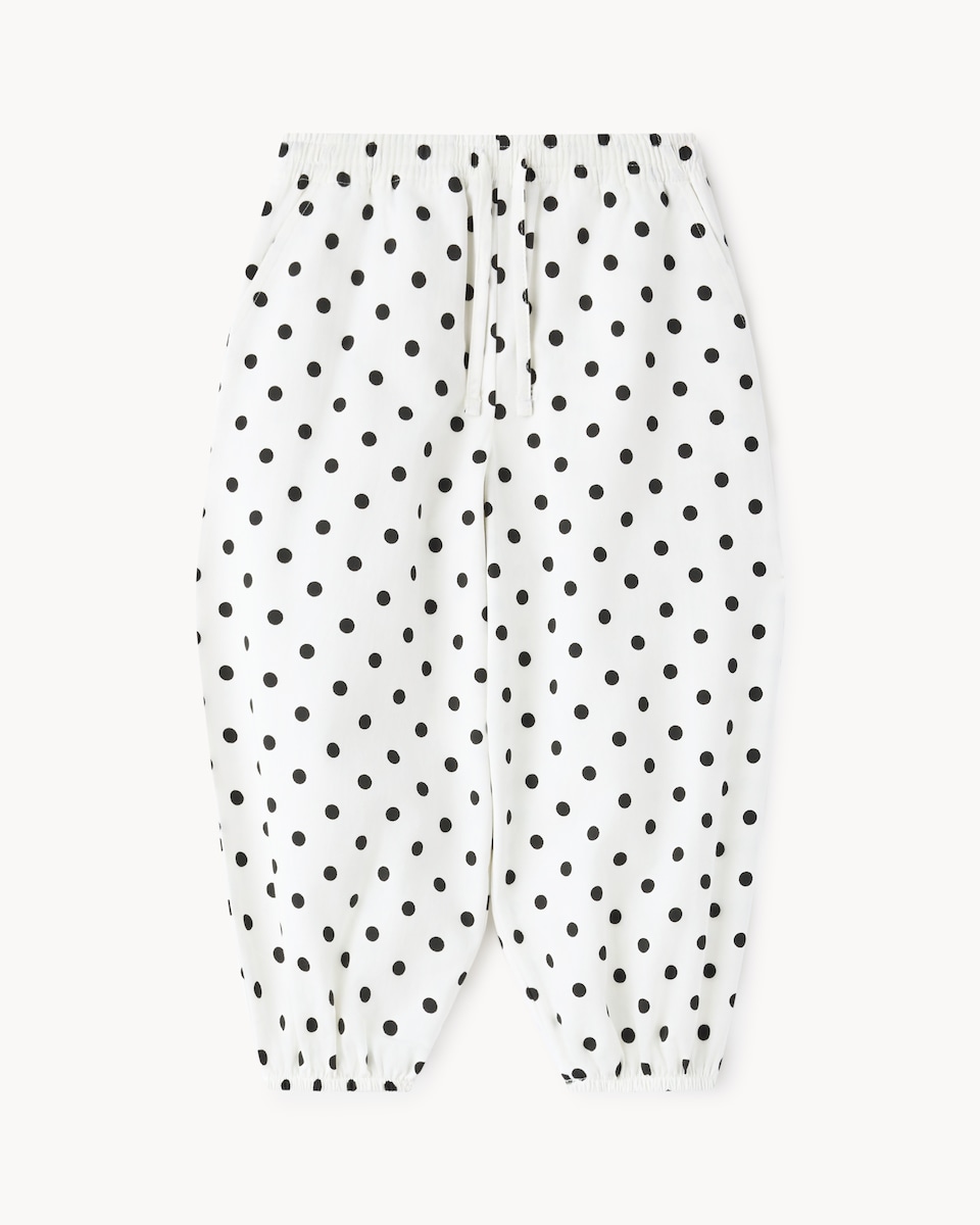 image 1 of F&F Girls Pure Cotton Polka Dot Balloon Leg Trousers in Cream