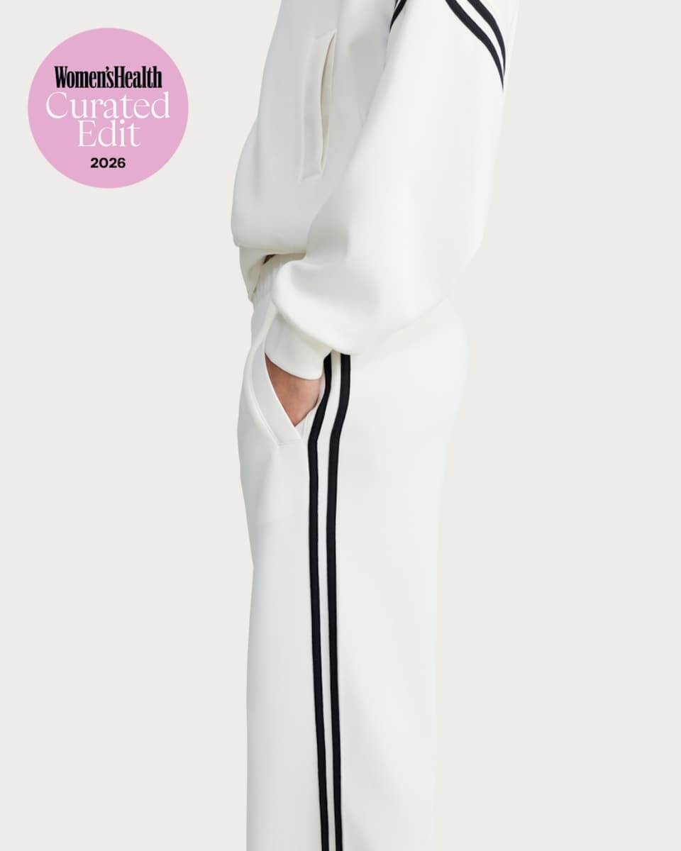 image 1 of F&F Active AFTERCLASS Side Stripe Wide Leg Joggers in Cream