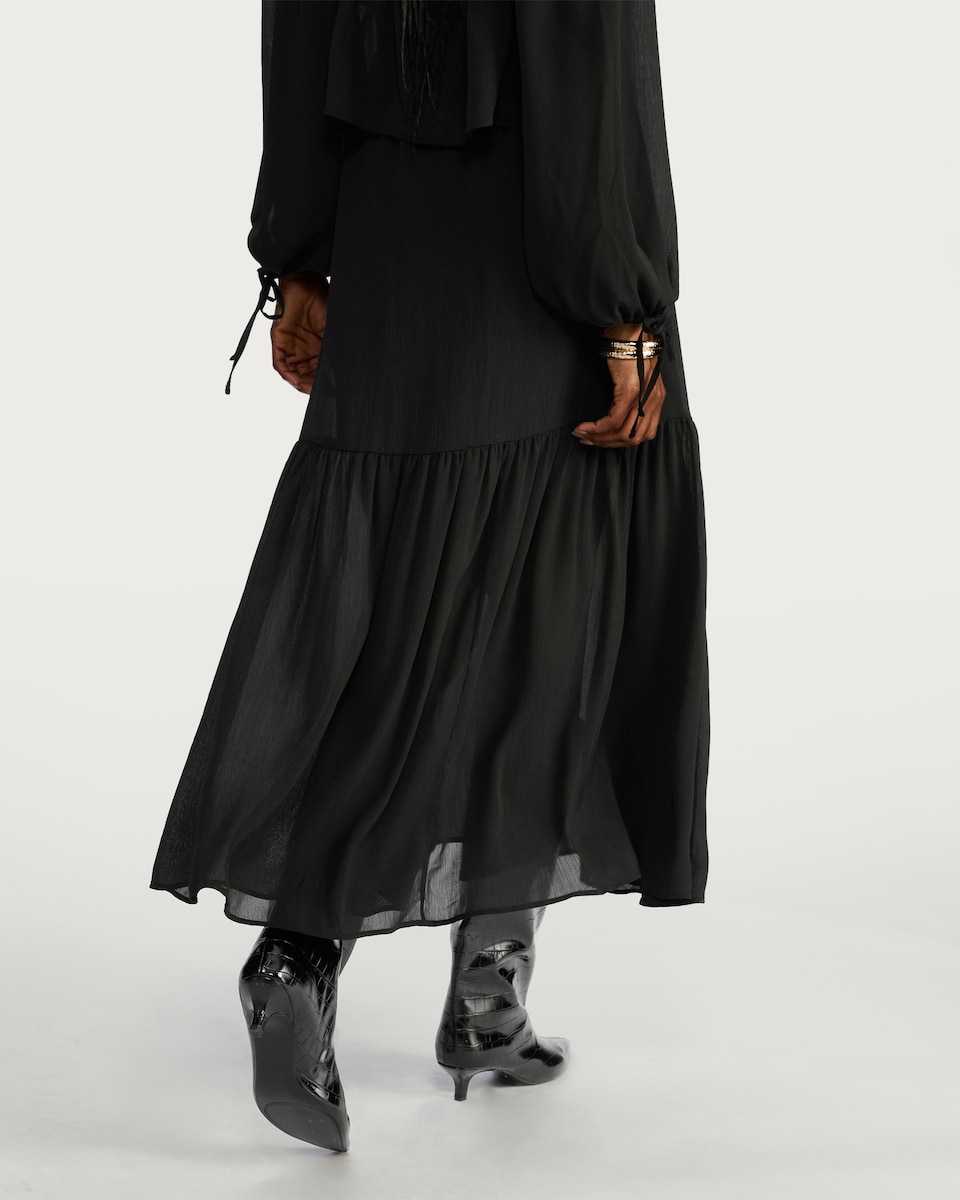 image 1 of F&F Tiered Midi Skirt in Black