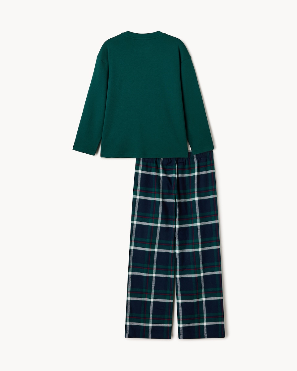 image 1 of Christmas Boys Pure Cotton Ski Checked Pyjama Set in Green