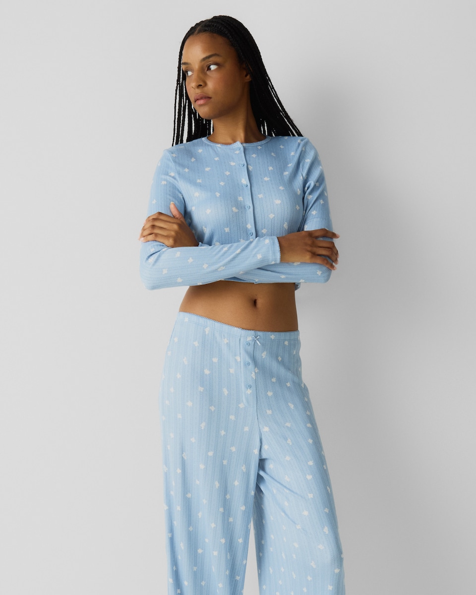 image 1 of F&F Pointelle Floral Pyjama Set in Blue