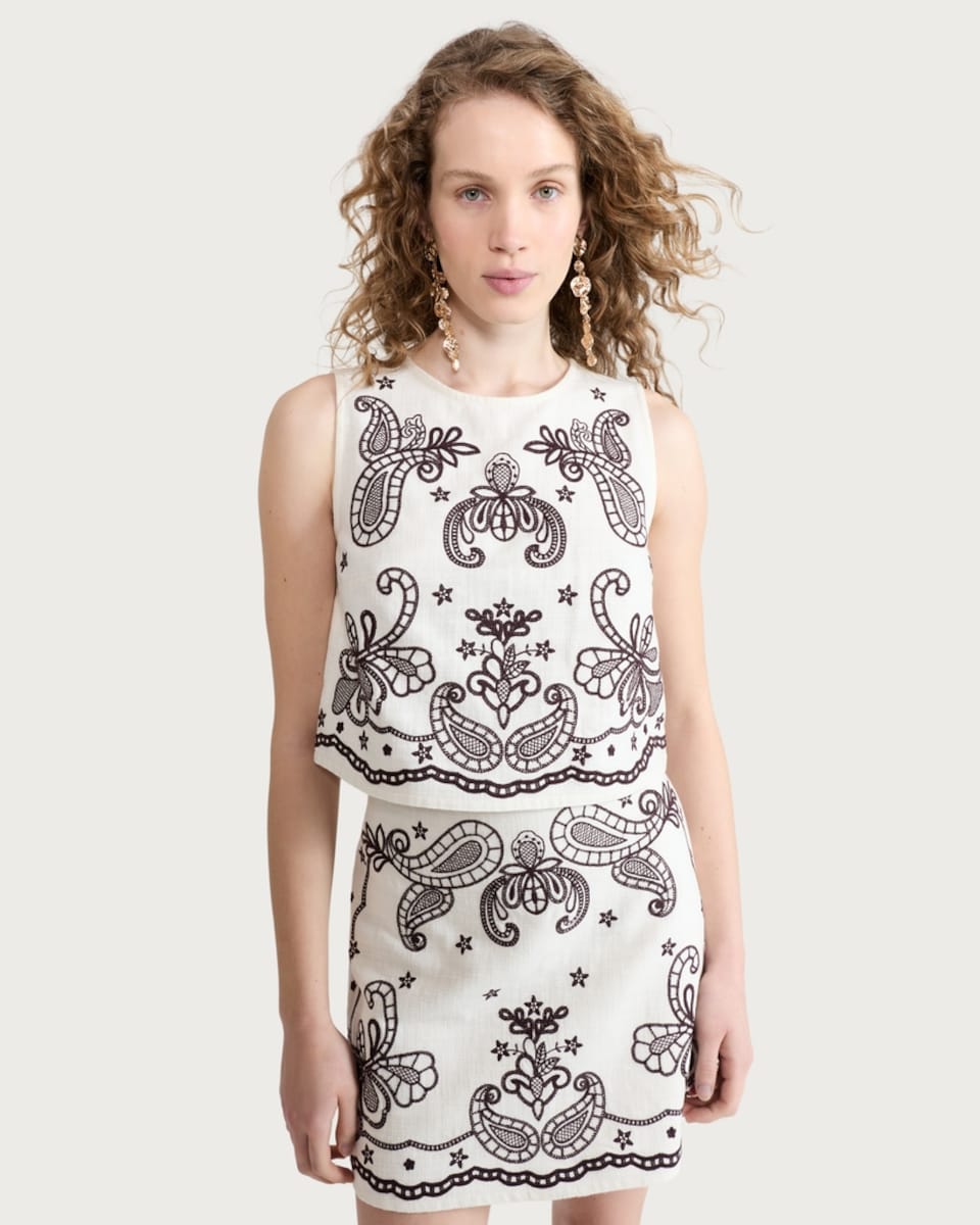 image 1 of The F&F Edit Pure Cotton Embroidered Sleeveless Co-ord Top in Multi Red