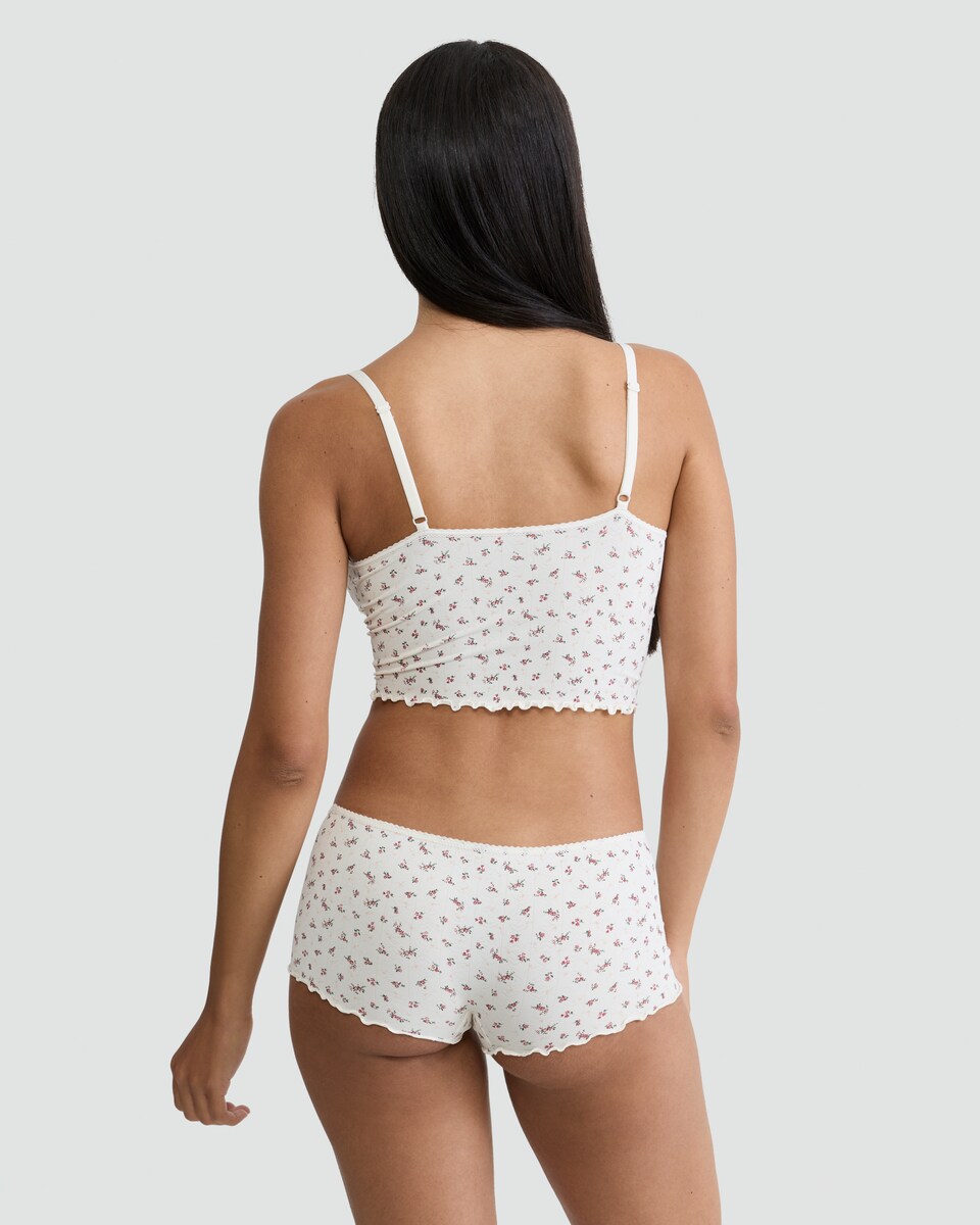 image 1 of F&F 2-Piece Contour Seamfree Pointelle Floral Print Camisole and Short Set in Cream