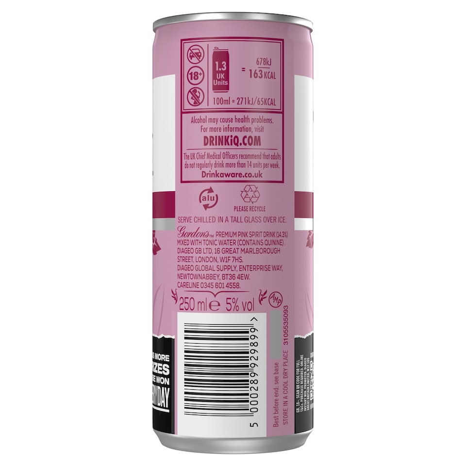 image 1 of Gordon's Pink Gin & Tonic Can 5% Vol 250ml 