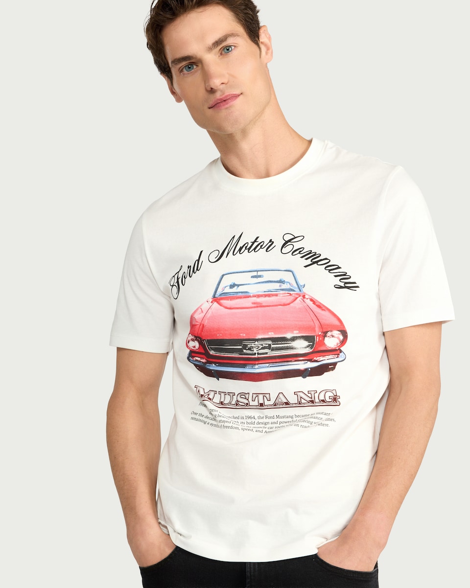 image 1 of Ford Mustang Pure Cotton Print T-Shirt in White