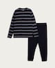 image 4 of F&F Pure Cotton Stripe Print Henley Top and Joggers Pyjamas in Navy