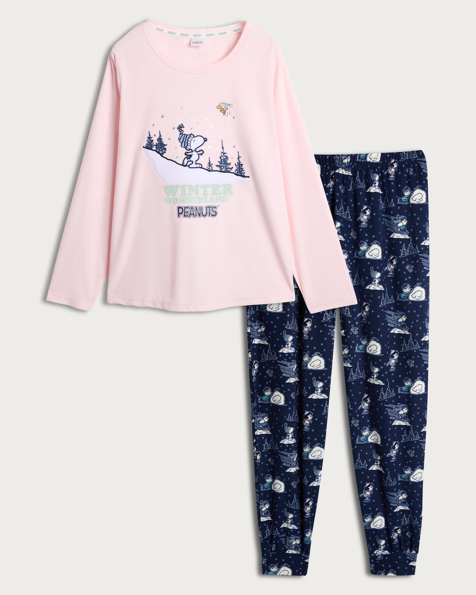 image 1 of Snoopy Winter Wonderland Top and Joggers Pyjamas in Navy