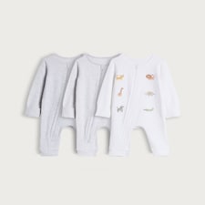 F&F Baby 3-Pack Cotton Rich Animal Print Sleepsuits in White