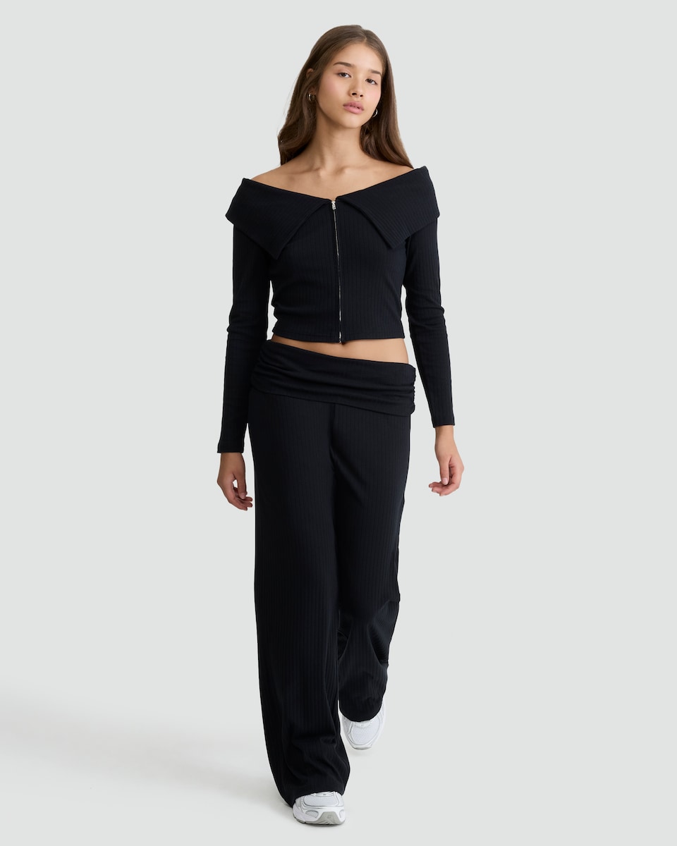 image 1 of OH ME OH MY Cotton Rich Off Shoulder Ribbed Top in Black