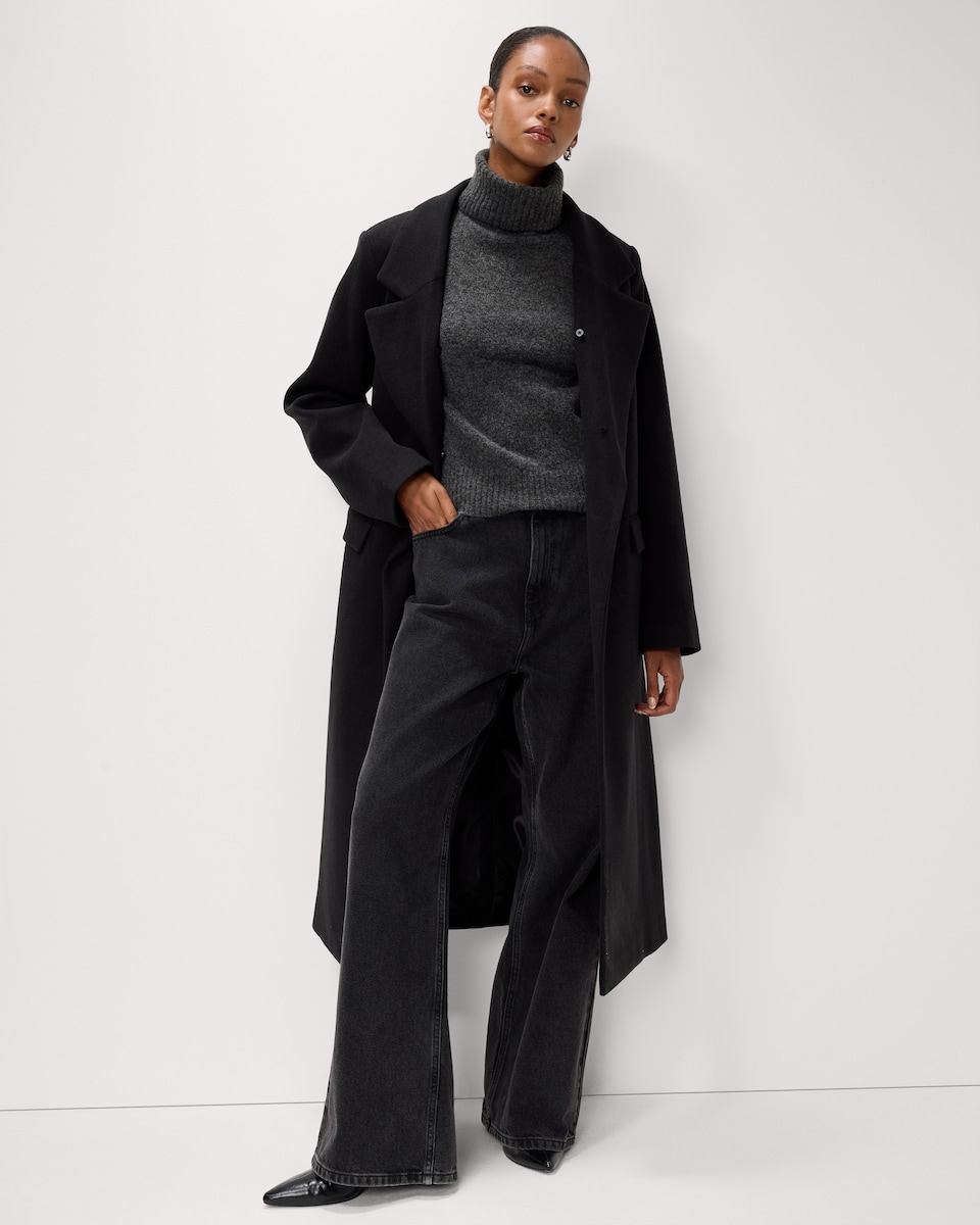 image 1 of F&F Faux Fur Collared Belted Coat in Black