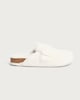 image 1 of F&F Shearling Buckle Footbed Slippers in Cream
