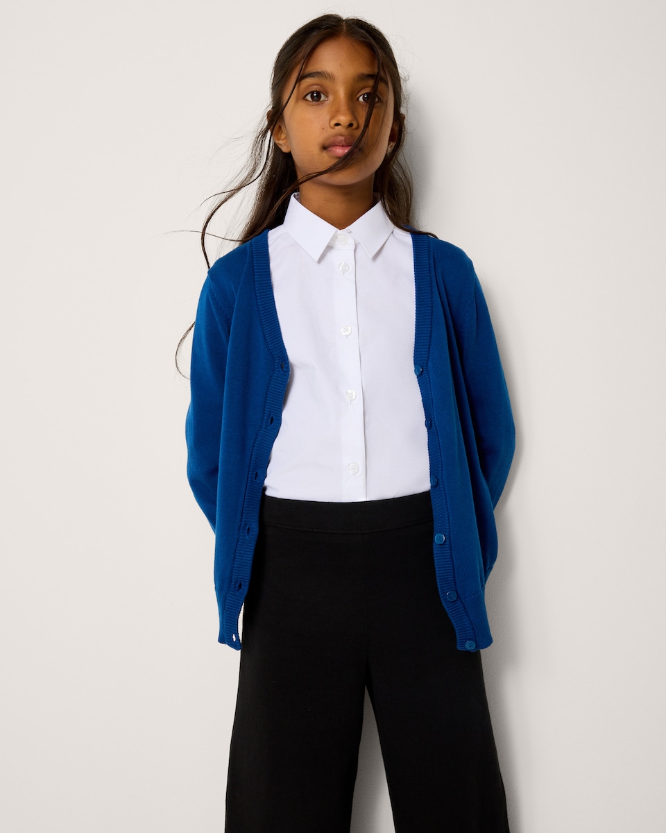 image 1 of F&F Girls School Cotton Rich Wide Leg Trousers in Black