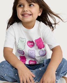 F&F Girls Pure Cotton Gummy Bear Print T-Shirt in White