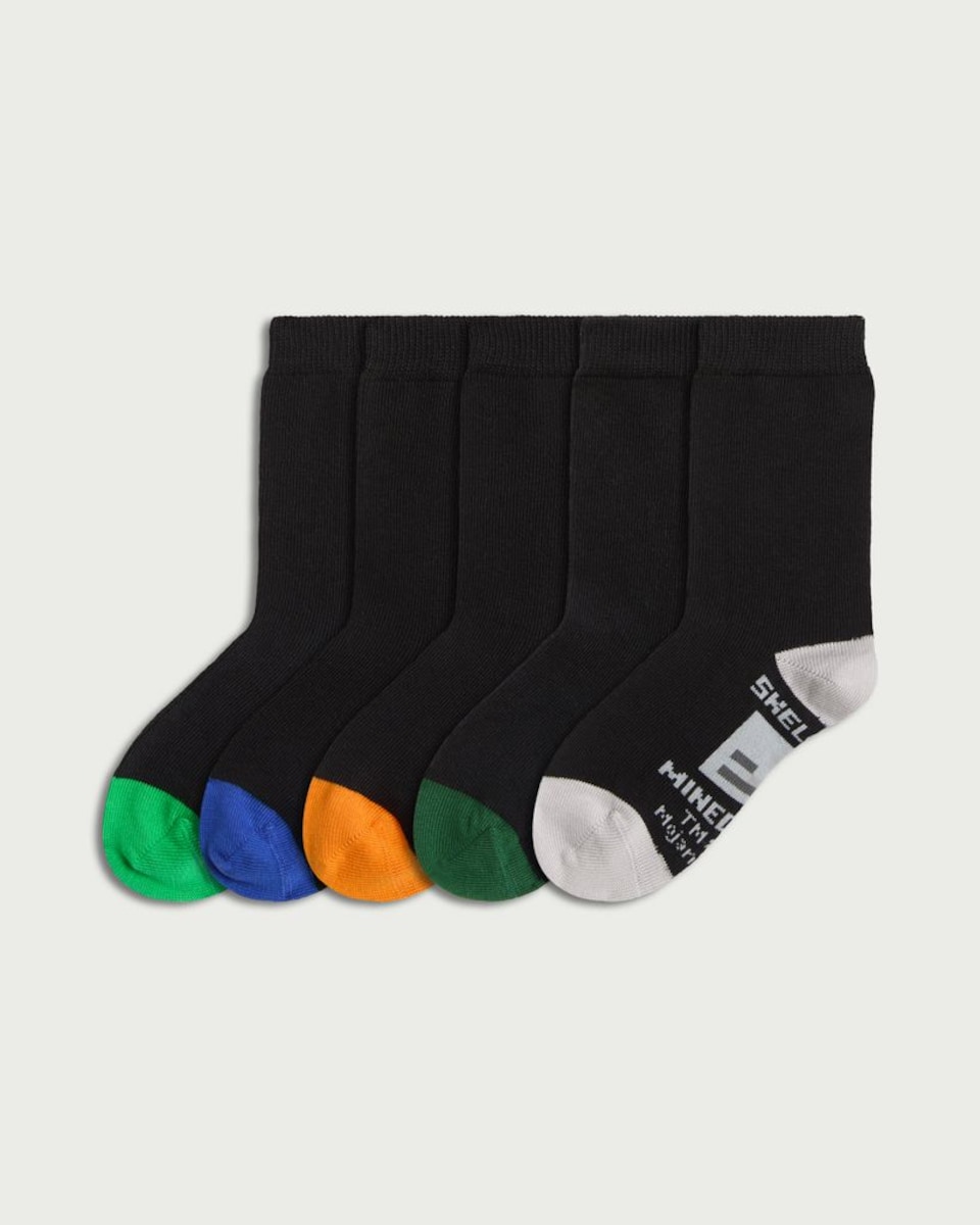 F&F Boys 5-Pack Cotton Rich Minecraft Ankle Socks in Black