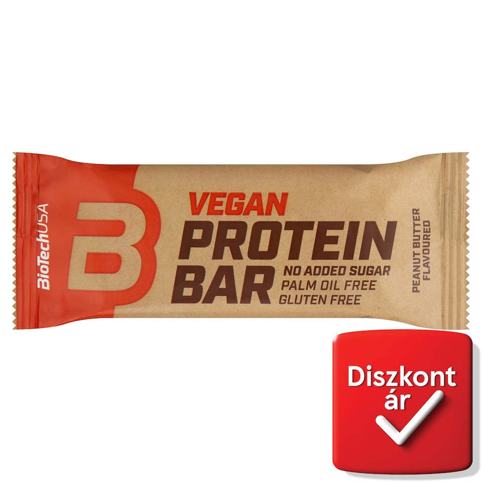 BioTechUSA mogyoróvaj ízű bevont vegán fehérjeszelet édesítőszerrel 50 g  1. kép