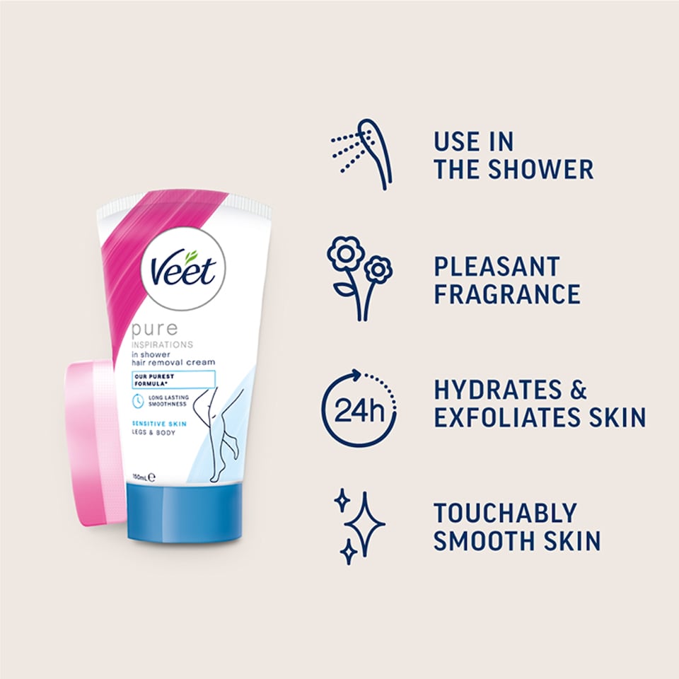 image 1 of Veet In Shower Hair Removal Cream Legs Body Sensitive 150ml