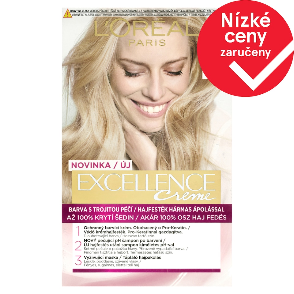 L'Oréal Paris Excellence 9 Blond Velmi Světlá, 72 ml + 48 ml + 12 ml + 60 ml