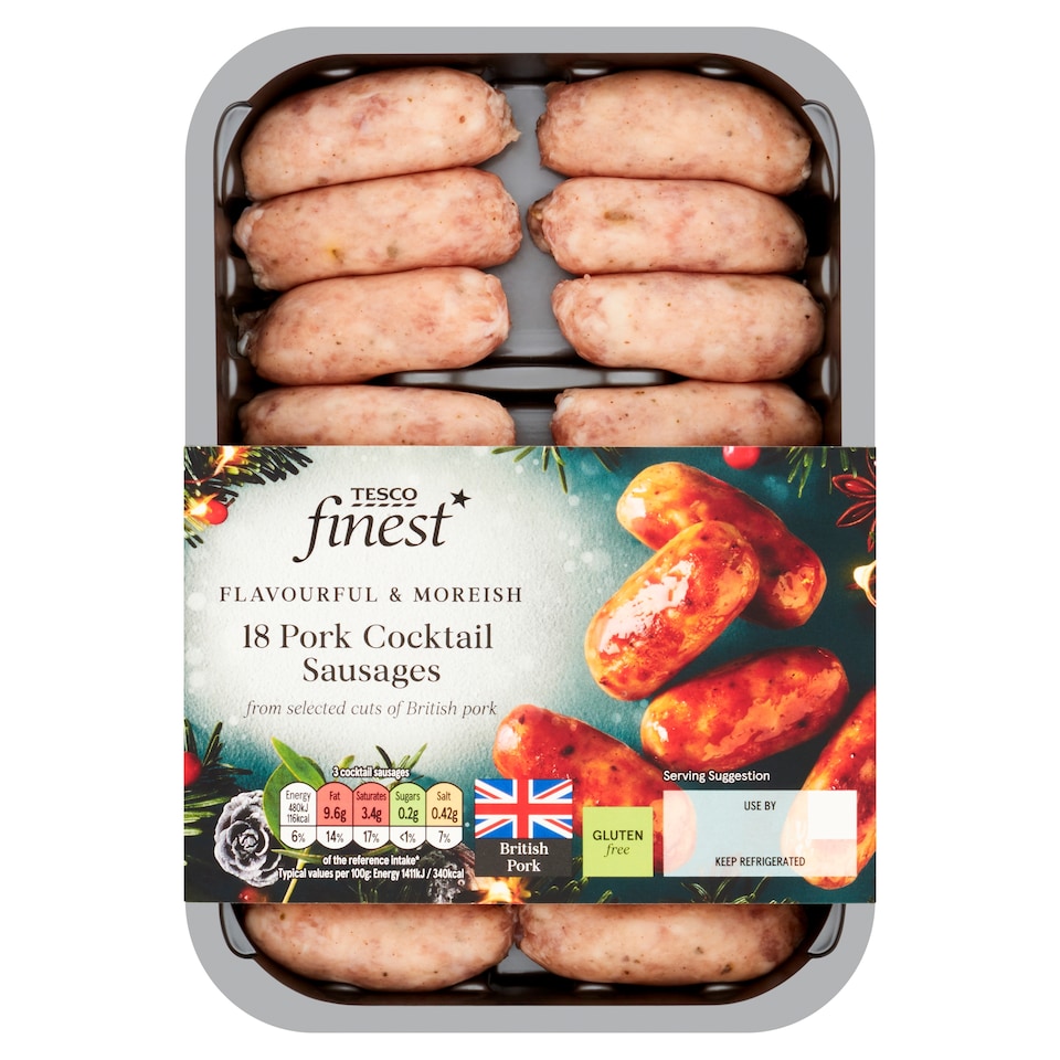 Tesco Finest Gluten Free 18 British Pork Cocktail Sausages 270G
