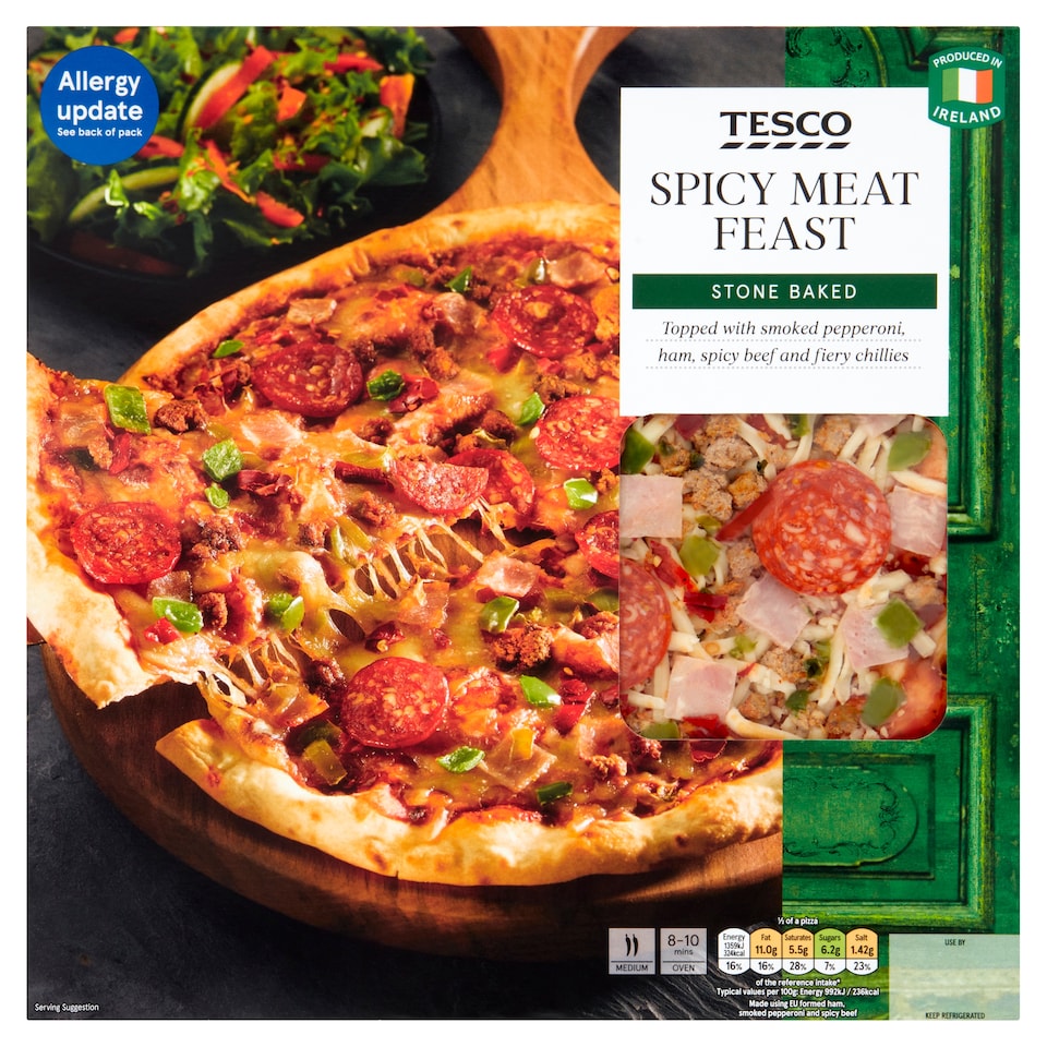 Tesco Stone Baked Spicy Meat Feast Pizza 305G