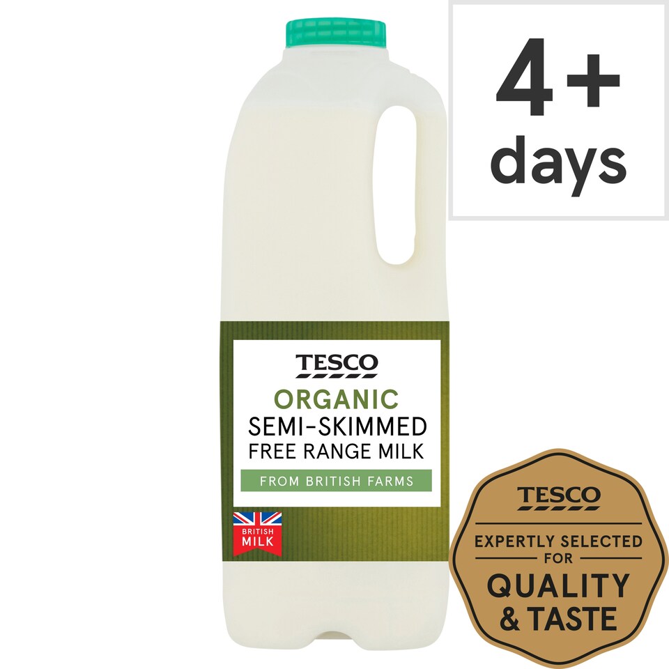 Tesco Organic British Semi Skimmed Milk 1.136L, 2 Pint