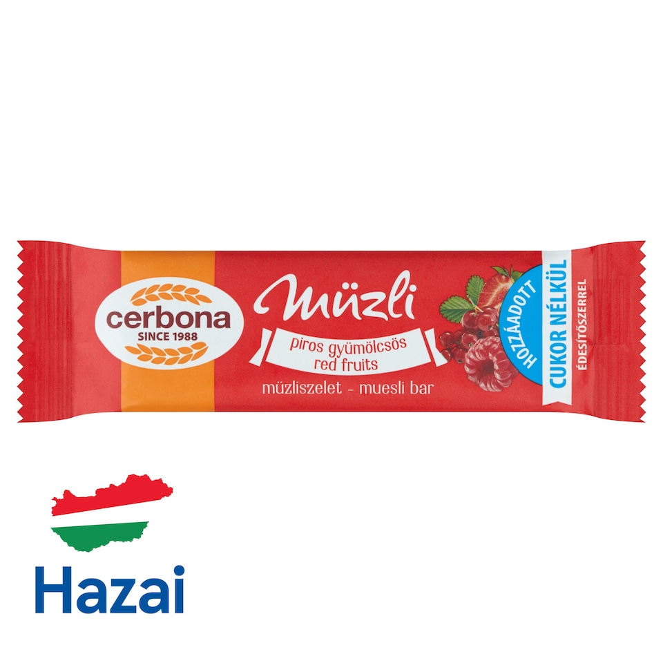 image 1 of Cerbona Red Fruits Muesli Bar with No Added Sugar and with Sweeteners 20 g
