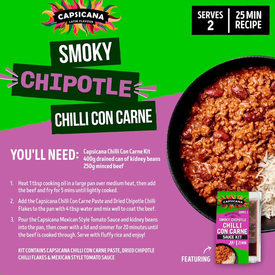 image 1 of Capsicana Mexican Chilli Con Carne Cooking Sauce Kit 273g
