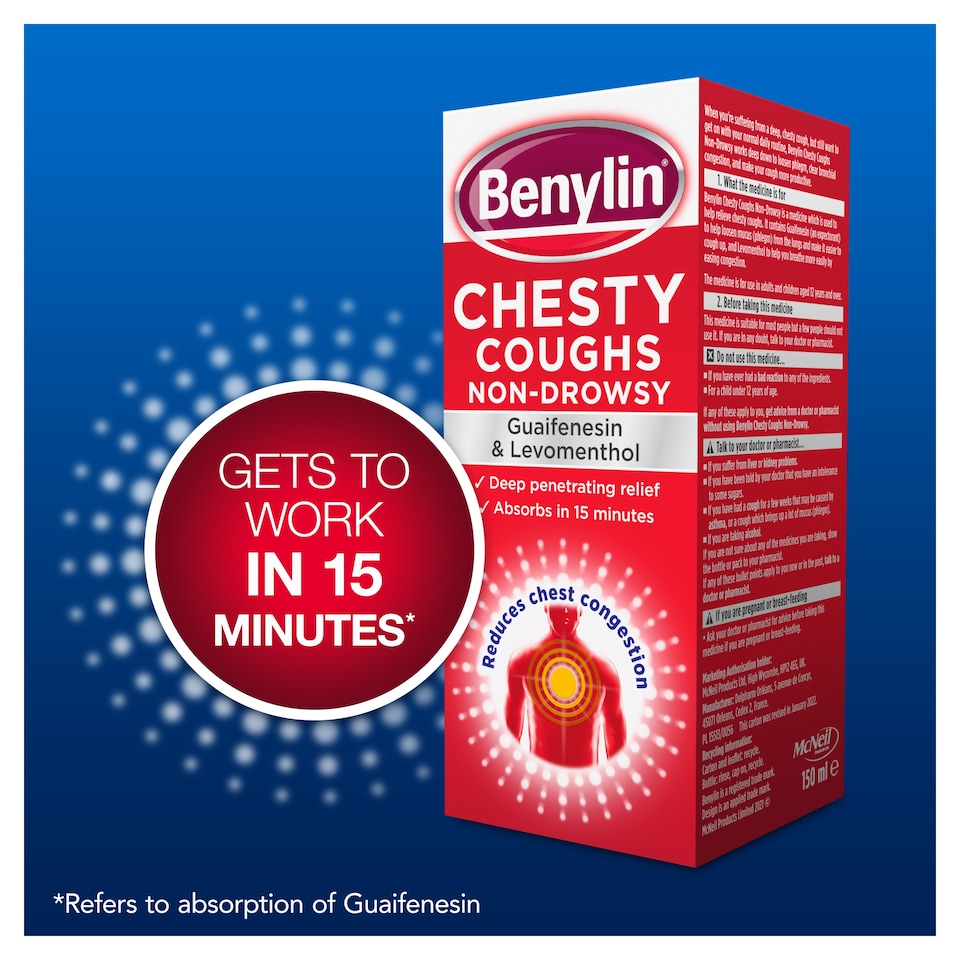 image 1 of Benylin Chesty Coughs Oral Solution - Guaifenesin & Levomenthol 300ml