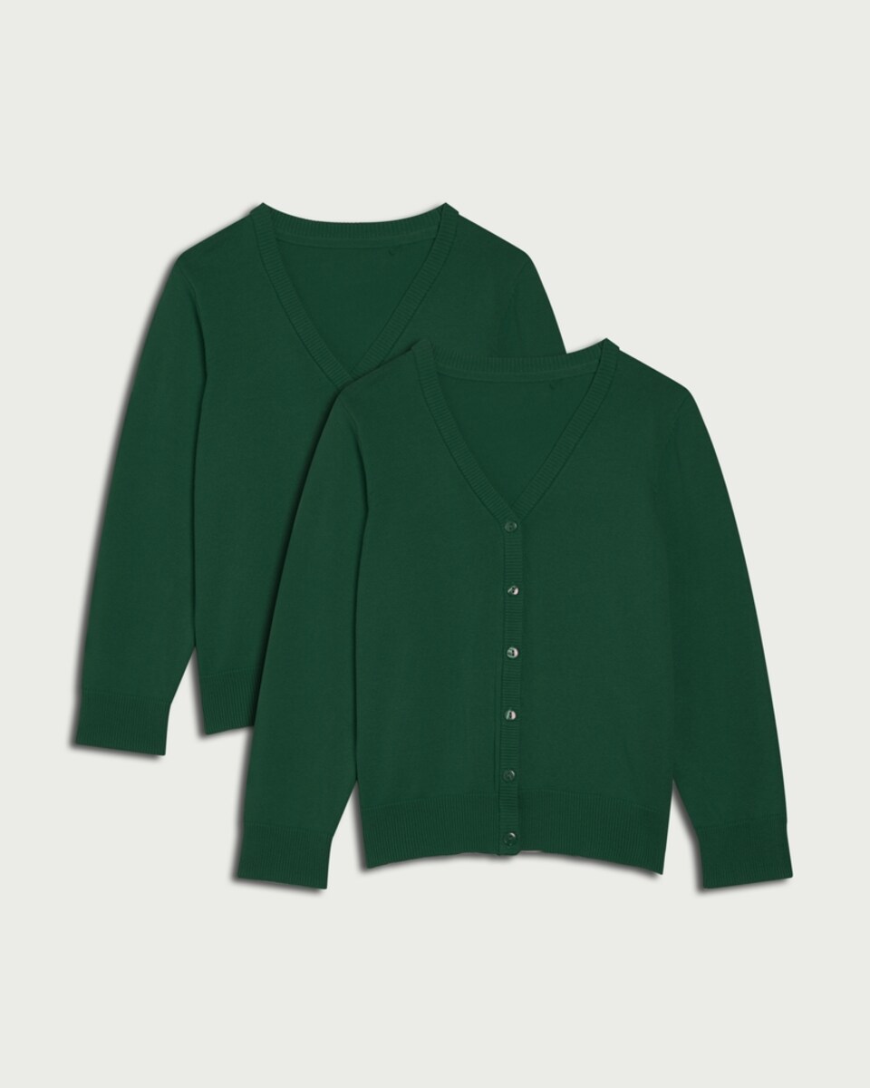 image 1 of F&F School Unisex 2-Pack Pure Cotton Knitted Cardigans in Green