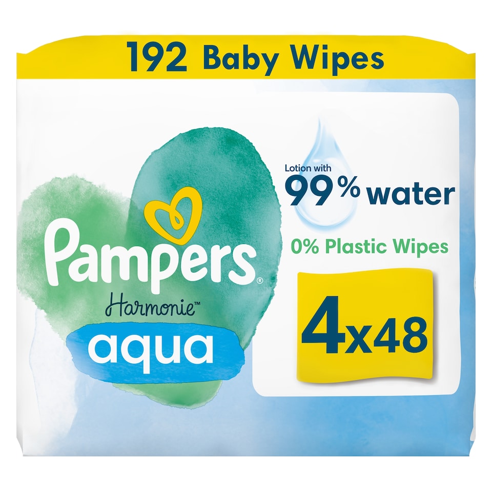 image 1 of Pampers Harmonie Aqua Baby wipes 4x48 Pack (192 wipes)