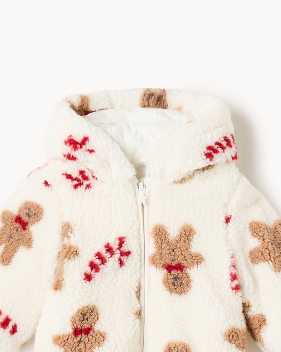 image 1 of Christmas Baby Fleece Print Jacket in White