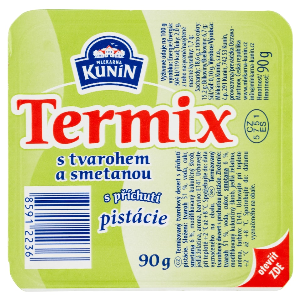 Obrázek 1 pro produkt Mlékárna Kunín Termix s tvarohem a smetanou s příchutí pistácie 90g