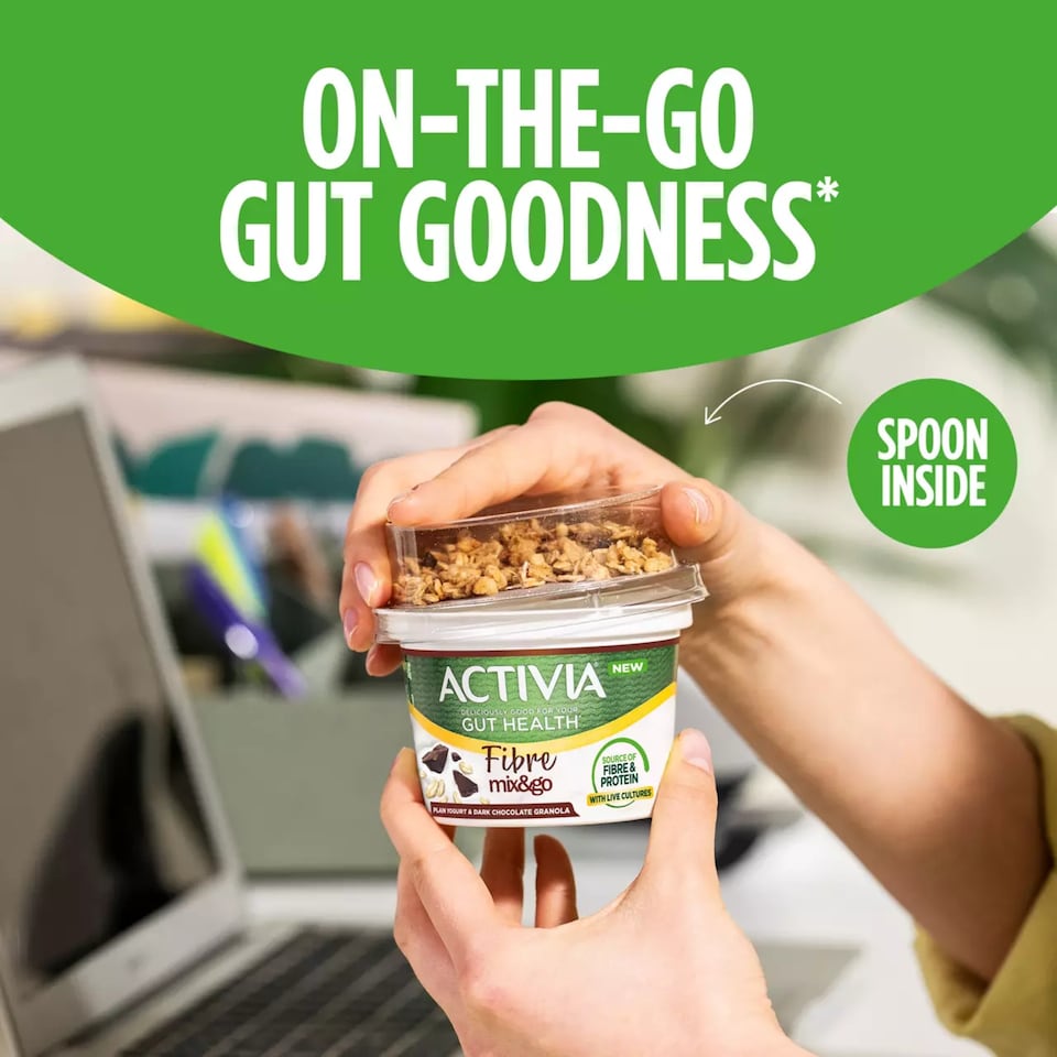 image 1 of Activia Fibre Natural Yoghurt & Dark Chocolate Granola Breakfast Pot with Spoon 165g