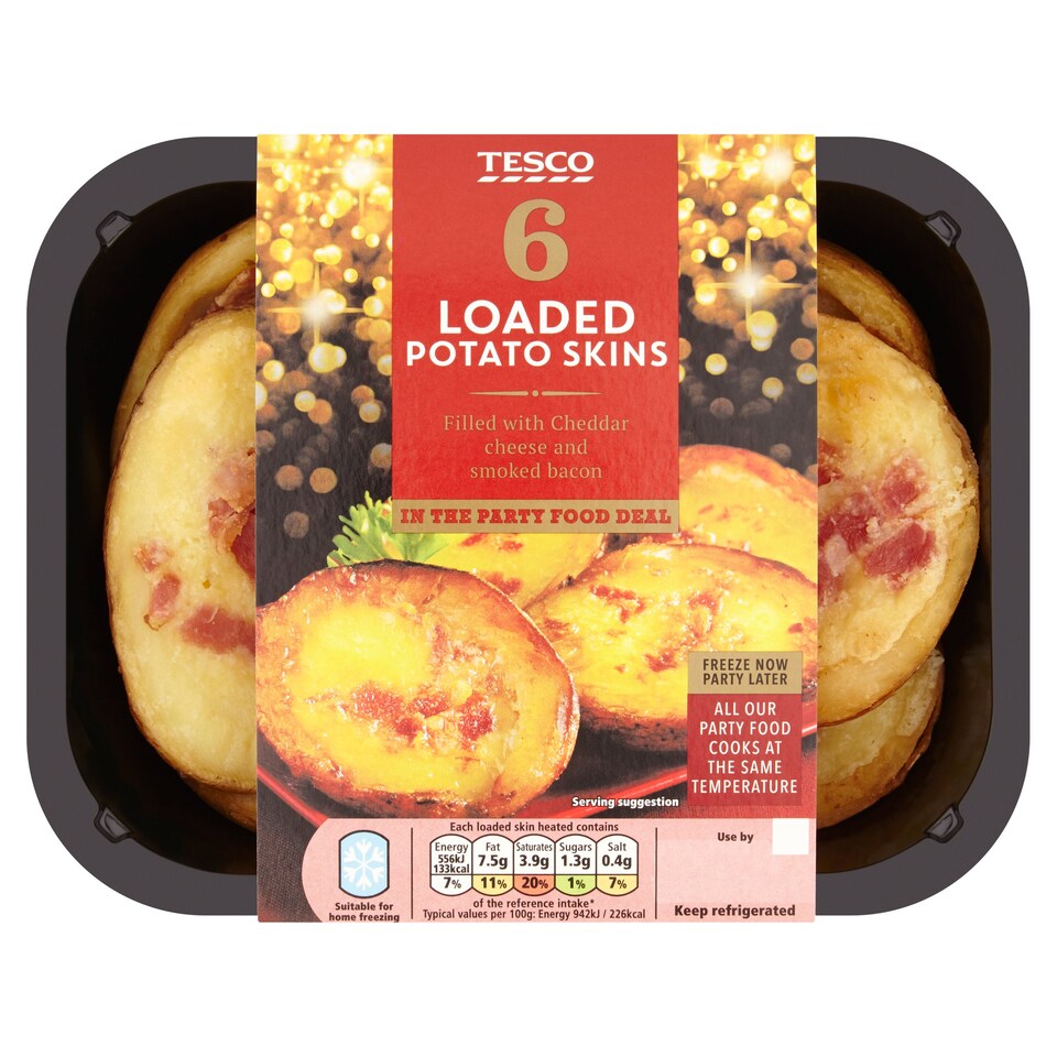 Tesco 6 Loaded Potato Skins Withchse And Bacon 368G