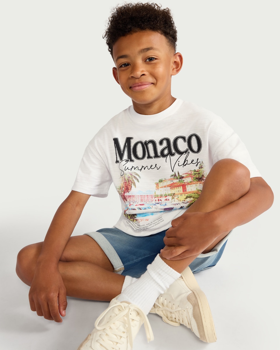 image 1 of F&F Boys Pure Cotton Monaco Oversized Fit T-Shirt in White