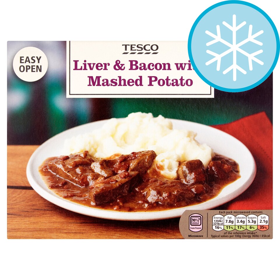 TESCO LIVER AND BACON WITH MASH POTATO 400G Tesco Groceries
