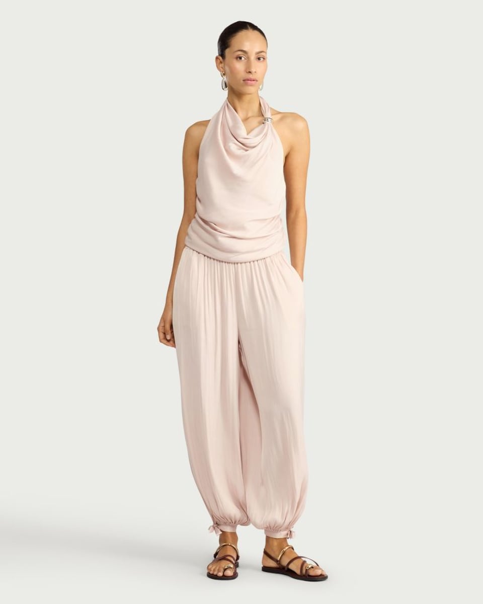 image 1 of F&F Satin Draped Halter Neck Co-ord Top in Pink