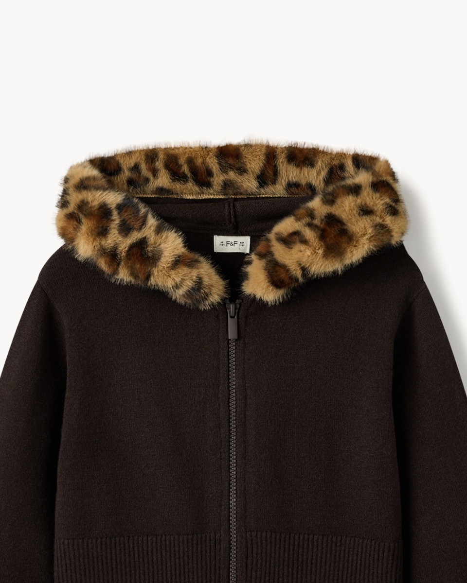 image 1 of F&F Girls Leopard Print Cardigan and Trousers Set in Brown