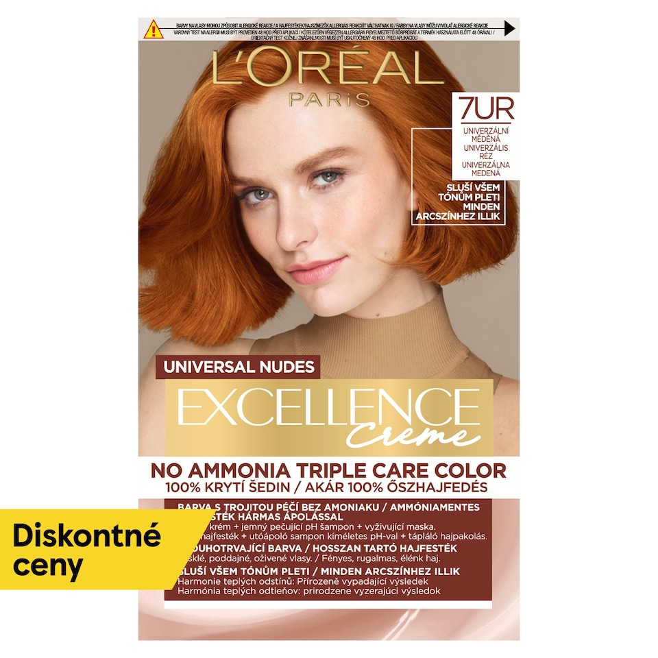 L'Oréal Paris Excellence Nudes Copper 7 UR Univerzálna medená, 72 ml + 48 ml + 12 ml + 60 ml