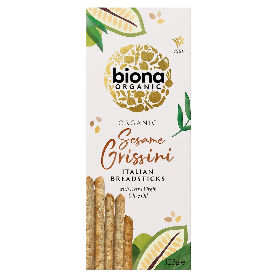 Biona Organic Sesame Grissini Italian Breadsticks with extra virgin olive oil 125g