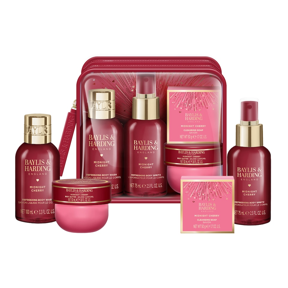 image 1 of Baylis & Harding Midnight Cherry Travel Wash Bag Gift Set