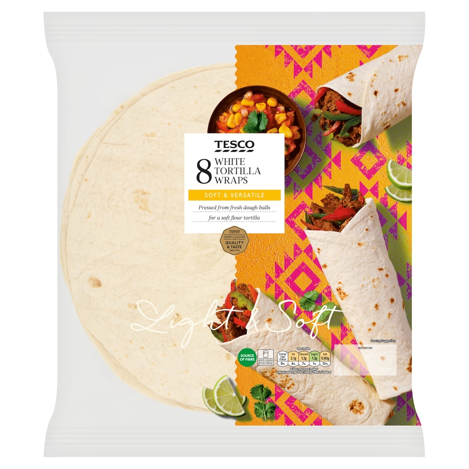 Tesco Plain White Tortilla Wraps 8 Pack