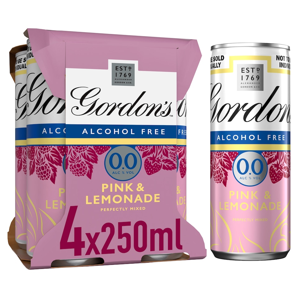image 1 of Gordon's Pink 0.0 & Lemonade Can 0% Vol 4x250ml
