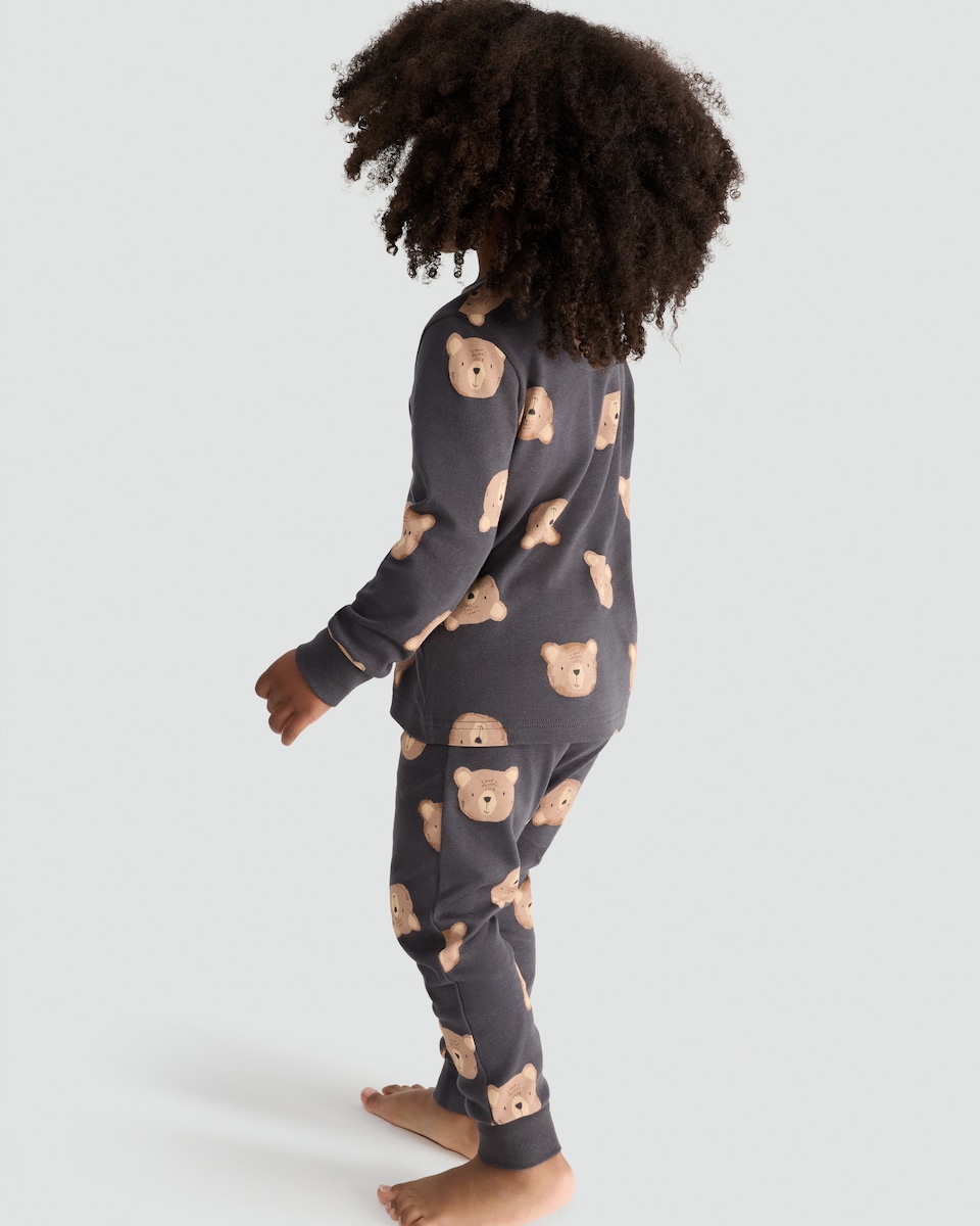 image 1 of F&F Boys Pure Cotton Bear Print Top and Cuffed Joggers Pyjamas in Multi