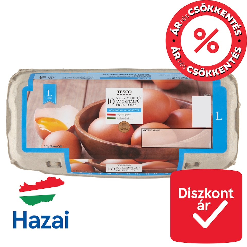 Tesco nagy méretű "A" osztályú friss tojás L 10 db