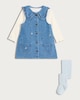 image 1 of F&F Baby 3-Piece Cotton Rich Denim Pinafore, Bodysuit and Tights Set in Blue