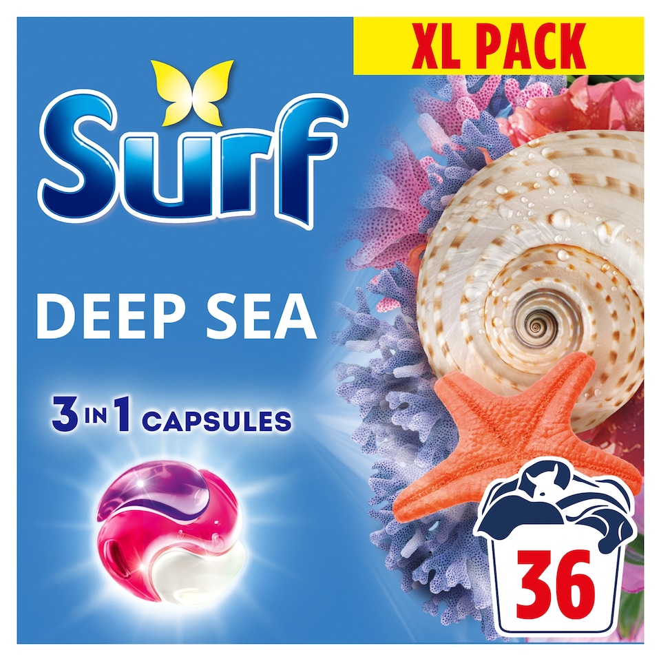 image 1 of Surf 3 in 1 Deep Sea Laundry Detergent Capsules 36 washes 622.8g