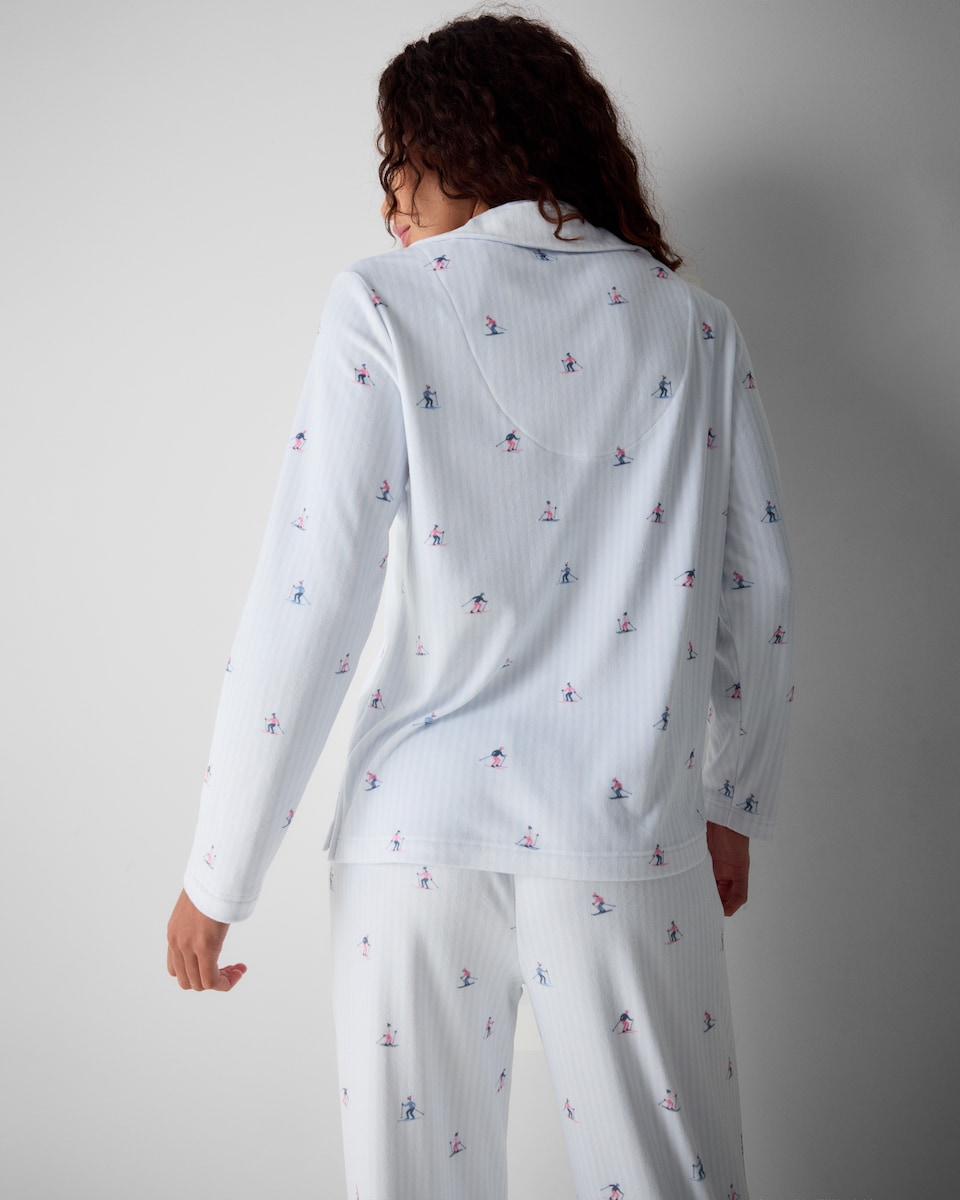 image 1 of F&F Fleece Ski Print Revere Pyjama Set in Blue