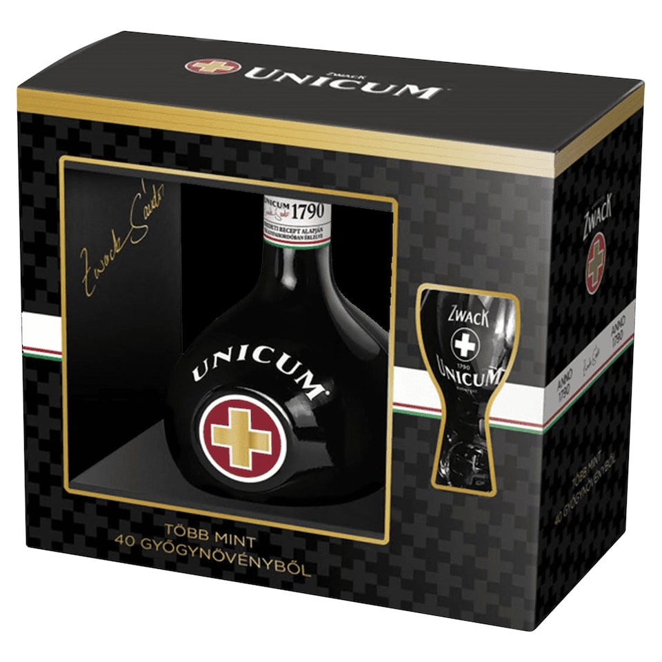 Unicum Bylinkový likér darčekové balenie 0,7 l + 1 pohár