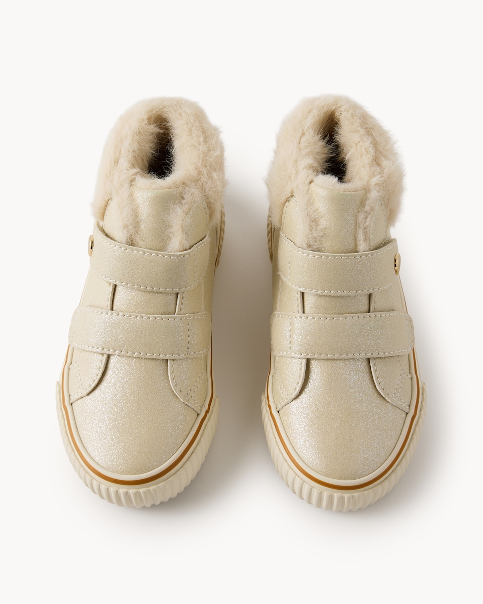 image 1 of F&F Girls Faux Fur High Top Trainers in Gold