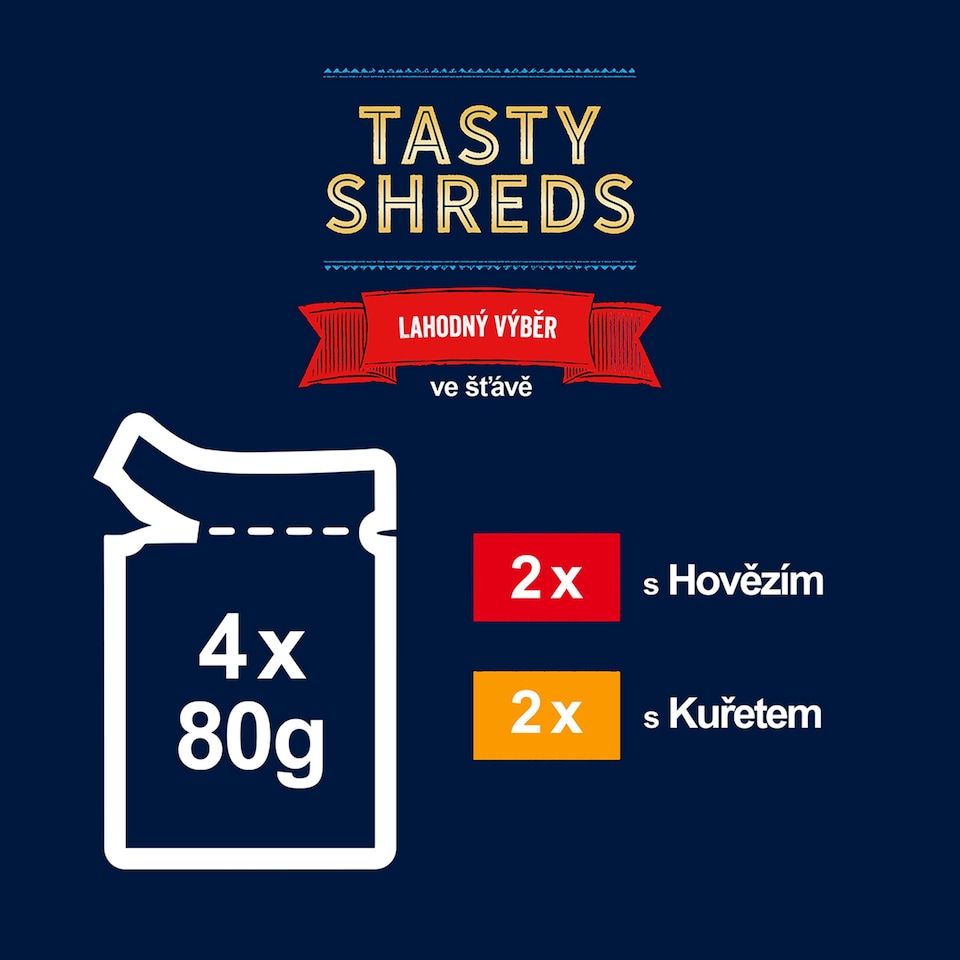 obrázok 1 z Felix Tasty Shreds kapsičky pre mačky hovädzie, kura v šťave 4 x 80 g